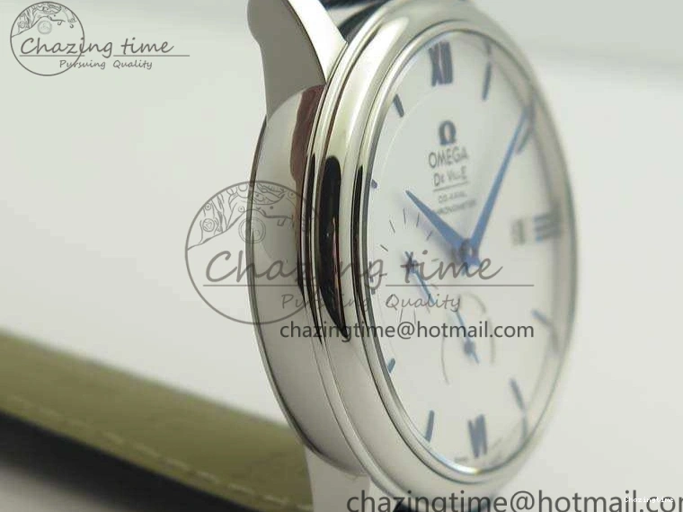 0514 Fashionable De Ville Prestige Real Power Reserve SS TW 1:1 Best Edition White Dial Blue Markers On Leather Strap A 8094